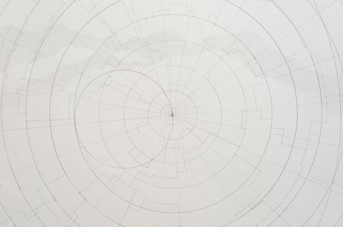 Detail of starmap made with graphite on paper. Photo. 